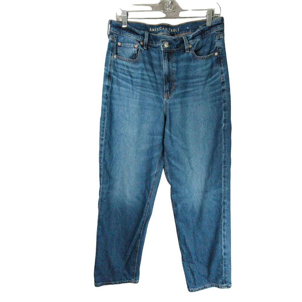 American Eagle Baggy Jeans Womens 12 Blue High Rise Straight Stretch‎